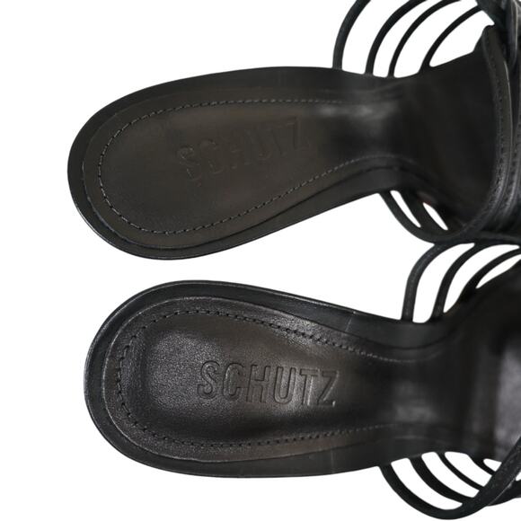 Schutz Womens 8.5 Octavia Wedge Leather Sandal in Black NEW - Picture 7 of 10